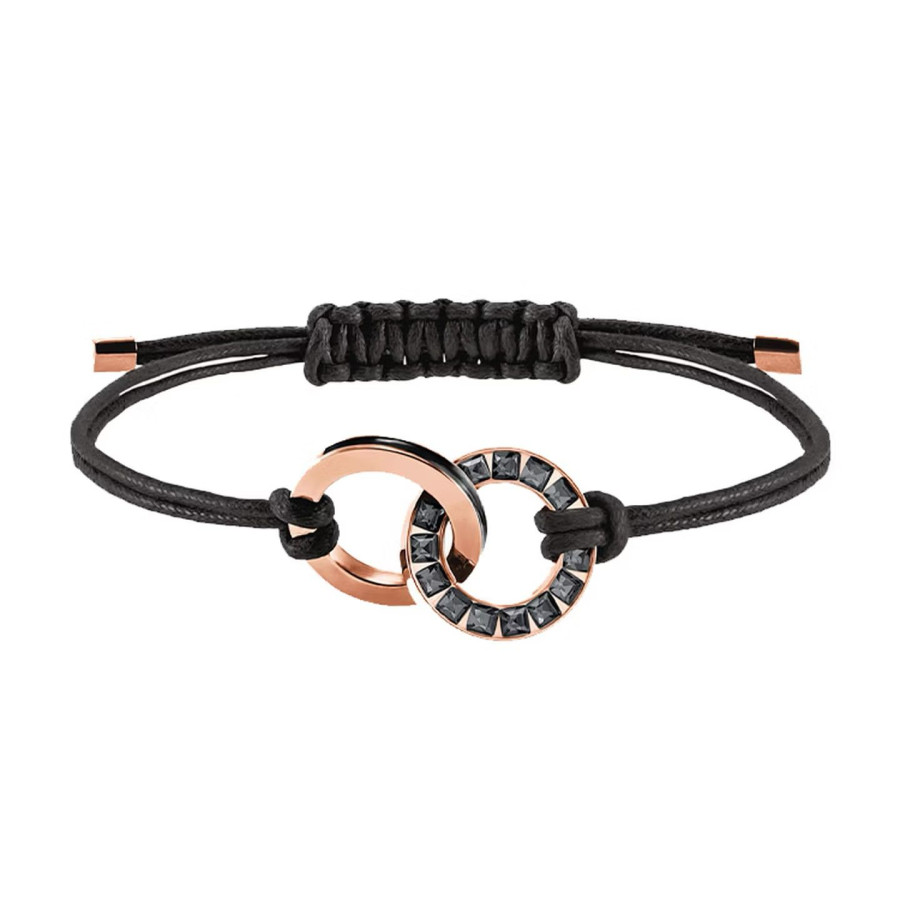 Swarovski Taşlı Rose Detaylı Siyah Ayarlanabilir Bileklik(Altın Kaplama)